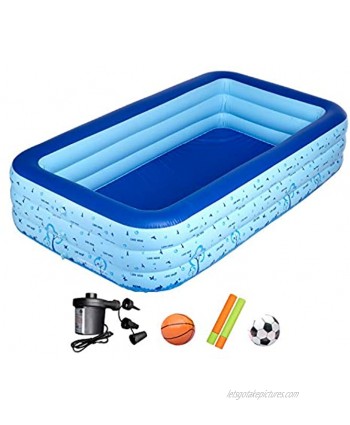WELLFUNTIME Family Inflatable Swimming Pool Inflatable Kiddie Pool Air Pump and Water Guns Included Garden Backyard Outdoor Summer Water Party 114 x 63 x 22 in