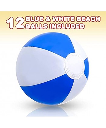ArtCreativity 16 Inch Blue & White Beach Balls for Kids Pack of 12 Inflatable Summer Toys for Boys and Girls Decorations for Hawaiian Beach and Pool Party Beach Ball Party Favors