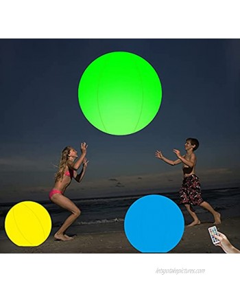 Beach Ball Glow 16'' Pool Toys 13 Colors Inflatable LED Light Up Beach Ball with Remote Glow in The Dark Home Indoor Outdoor Games Patio Garden Swimming Party Decorations1 PCS