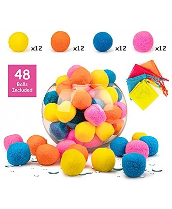 beetoy Water Splash Balls 48 Pcs&4 Mesh Bags,Water Fight Toys and Pool Beach Party Favors for Kids and Adults ,Reusable and Highly Absorbent Cotton,Perfect for Outdoor Games