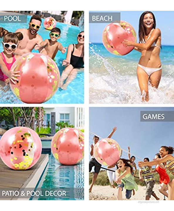 CoTa Global Inflatable Large Beach Ball Pool Accessory Glitter Confetti 16 Inch Premium Beach Theme Water Sand Toy Favors Beach Party Decoration Pool Party Supplies Beach Balls