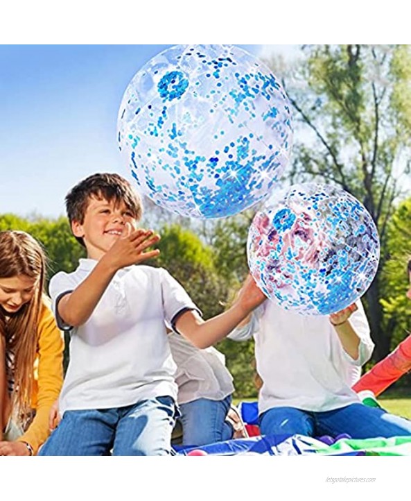 Inflatable Sequin Beach Ball 16 Inch Pool Toys Blue Glitter Inflatable Clear Beach Balls Swimming Pool Water Beach Toys Indoor Outdoor Birthday Party Water Games Summer Party Favors Blue