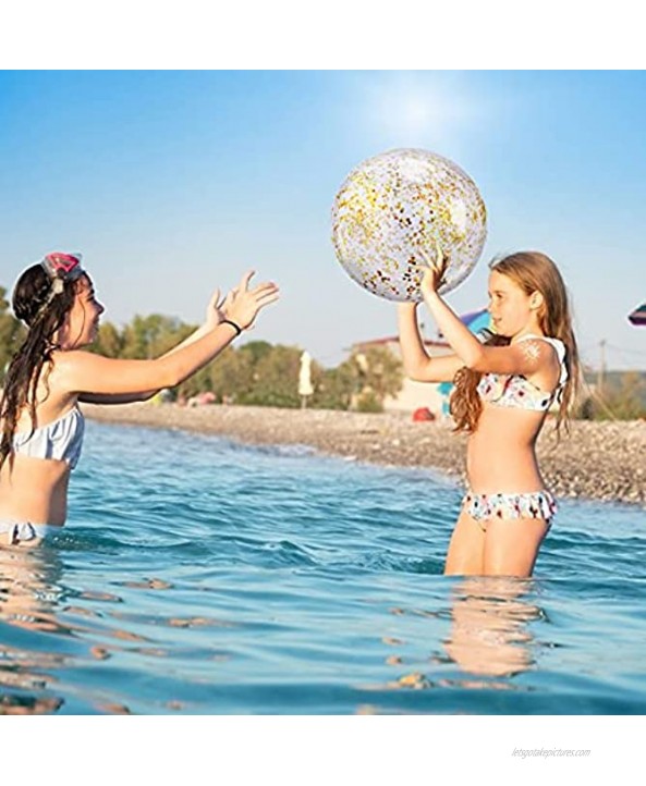 JETTINGBUY 4 Pieces Glitter Beach Balls Sequin Pool Toys Balls Confetti Transparent Beach Balls for Swimming Pool Beach Party Decoration 2 Sizes 2 Colors