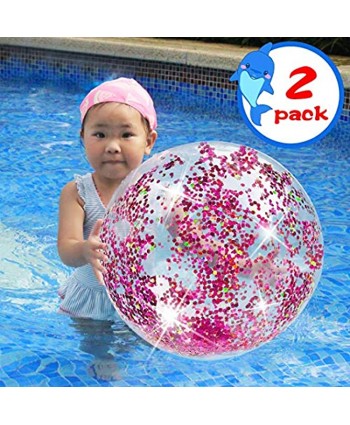 JInSEY Glitter Beach Ball with Confetti Glitters,Inflatable Beach Ball Confetti 24 inches Beach Balls Bulk,Outdoor Beach Pool Toys for Adults KidsGold