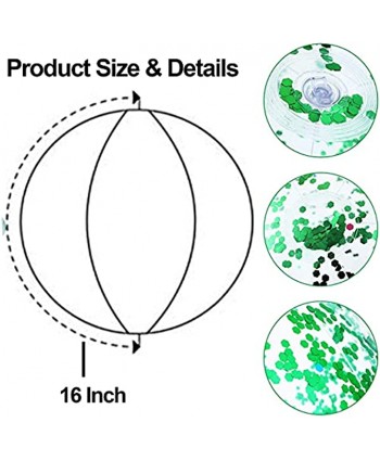 JREAMTD Sequin Beach Ball 16 Inch Inflatable Beach Ball Pool Toys Glitter Paper Clear Beach Balls Swimming Pool Beach Indoor Outdoor Birthday Party Decor Water Games Summer Party Favors Green