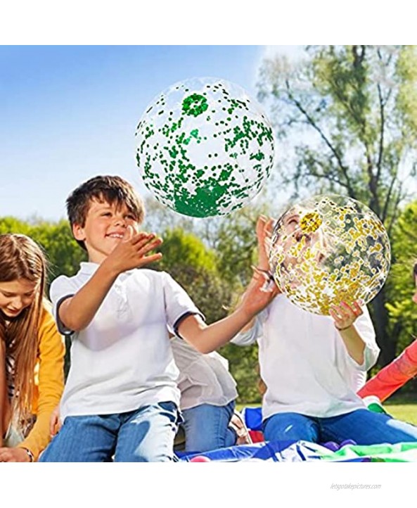JREAMTD Sequin Beach Ball 16 Inch Inflatable Beach Ball Pool Toys Glitter Paper Clear Beach Balls Swimming Pool Beach Indoor Outdoor Birthday Party Decor Water Games Summer Party Favors Green