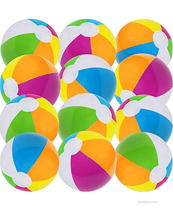 Kangaroo 12 Inch Rainbow Beach Balls 12 Pack I Inflatable Neon Beach Ball for Kids I Blow Up Swimming Pool Balls for Kids & Toddlers I Enjoyable Rainbow Ball Game I Summer Party Favors Water Toys