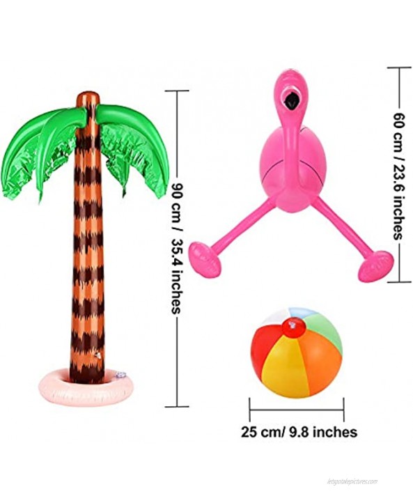 meekoo 6 Pieces Inflatable Palm Trees Jumbo Coconut Trees Pink Flamingos Colorful Beach Balls Rainbow Color Balls for Hawaii Beach Luau Party Backdrop Decoration