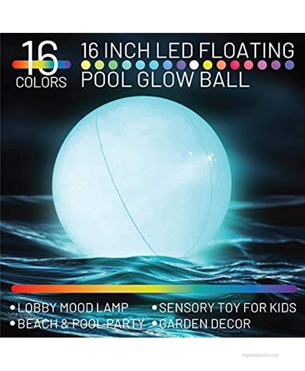 Pool Toys LED Beach Ball with Remote Control 16 Colors Lights and 4 Light Modes 100ft Control Distance Outdoor Pool Beach Party Games for Kids Adults Pool Patio Garden Decorations （1PCS）