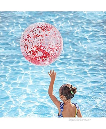 Sequin Beach Ball 16 Inch Inflatable Beach Ball Pool Toys Red Glitter Clear Beach Balls Swimming Pool Toys Water Beach Beach Indoor Outdoor Birthday Party Decor Water Games Summer Party Favors Red