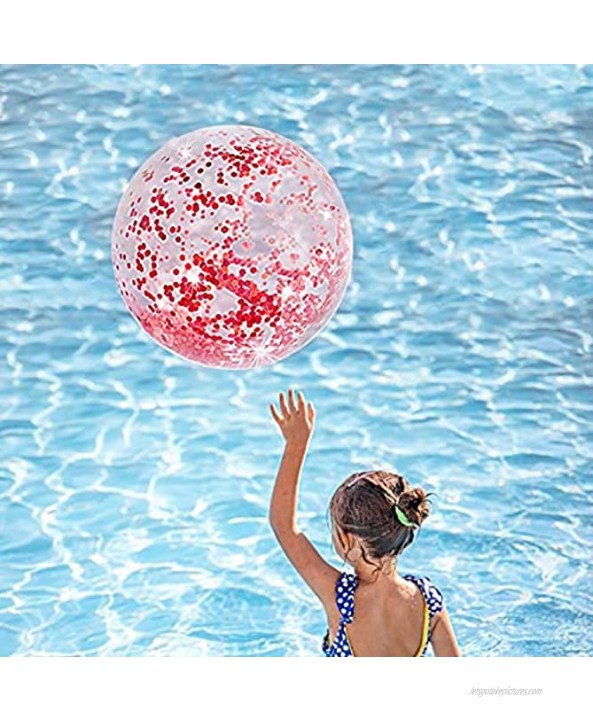 Sequin Beach Ball 16 Inch Inflatable Beach Ball Pool Toys Red Glitter Clear Beach Balls Swimming Pool Toys Water Beach Beach Indoor Outdoor Birthday Party Decor Water Games Summer Party Favors Red