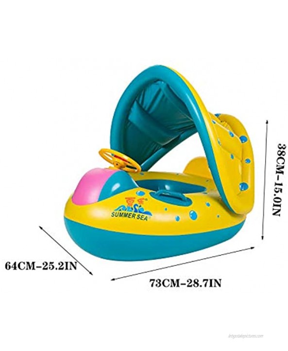 2021 Upgraded Inflatable Kids Swimming Ring Toddler Awning Swimming Boat,Baby Pool Float with Canopy Sun Protection with Swimming Seat,Cute Boat Summer Beach Outdoor Play