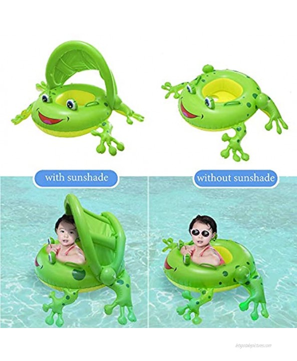 AJATA Inflatable Baby Pool Float Frog Baby Pool Float with Canopy Baby Water Float Toy Summer Party Decorations for Kids Aged 1-3 Years Including Fast valves Safety Seat Handles Bright Green