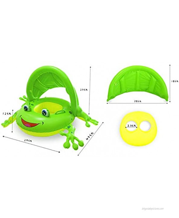 AJATA Inflatable Baby Pool Float Frog Baby Pool Float with Canopy Baby Water Float Toy Summer Party Decorations for Kids Aged 1-3 Years Including Fast valves Safety Seat Handles Bright Green
