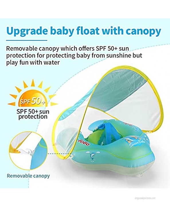 Baby Swimming Float with Sun Canopy,Provide Safe and Soft Swimming Buoys for Toddlers，Inflatable Swimming Pool Buoys for Babies Babies Without Flipping Adjustable Shields，Age of 6-30 Months