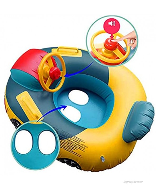 Baby Swimming Pool Float Cute Car Design Kids Toddler Inflatable Summer Beach Floatie Boat Swim Tube Ring with Handles Safety Seat Pool Lake Air Bed Floating Mattress Raft Lounge for Girls Boys 1-5Y
