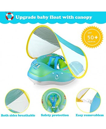 Baby Swimming Pool Float with Sun Canopy Anti-Flip Inflatable Baby Float with Safe Bottom Support and Adjustable Canopy Infant Pool Floats for The Age of 3-24 Months
