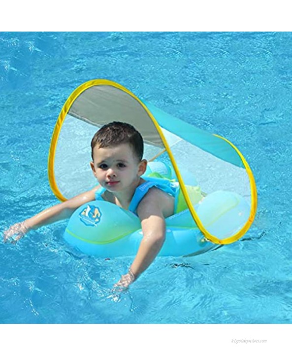 Free Swimming Baby Inflatable Baby Swimming Pool Float with Sun Protection Canopy Blue L