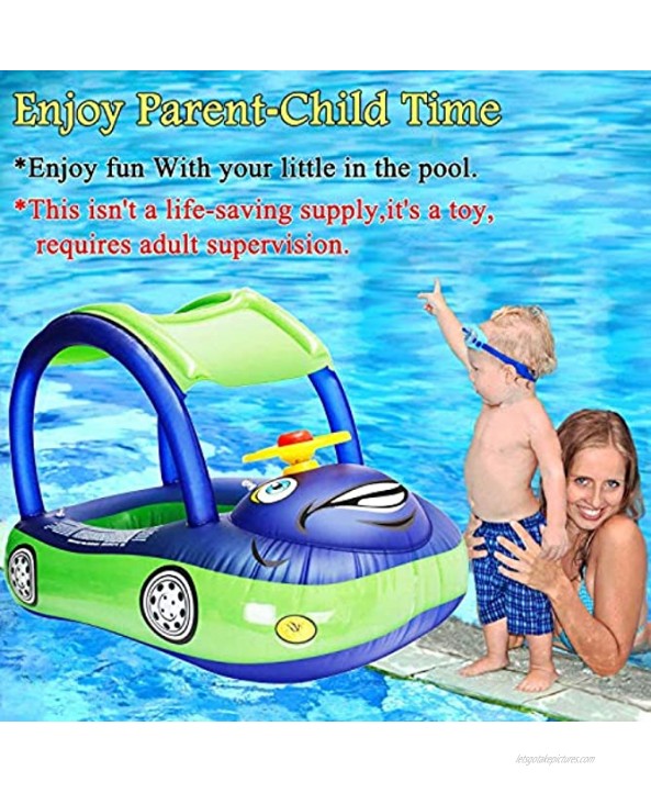 iGeeKid Baby Inflatable Pool Float with Canopy Car Shaped Babies Swim Float Boat with Sunshade Safty Seat for Toddler Infant Swim Ring Pool Spring Floaties Summer Beach Outdoor Play Blue