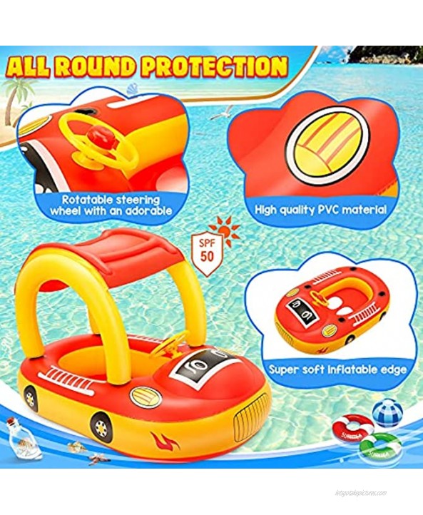 KiddoZone Baby Swimming Float Inflatable Pool Boat with Removable Canopy Toddler Infant Ride-on Swim Ring Trainer Sun Protection for Toddlers.Red