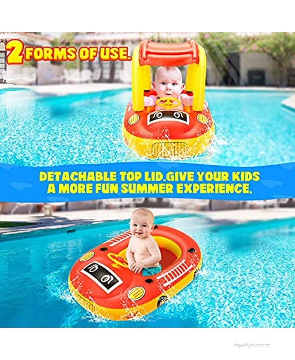 KiddoZone Baby Swimming Float Inflatable Pool Boat with Removable Canopy Toddler Infant Ride-on Swim Ring Trainer Sun Protection for Toddlers.Red