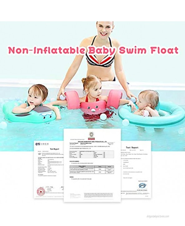 Macabaka Baby Swim Float with Canopy Non-Inflatable Baby Floats for Pool Adjustable Safety Strap Infant Waist Swimming Ring Pink