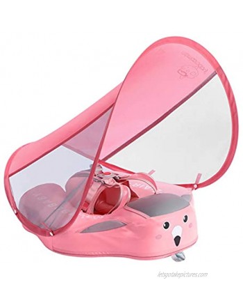 Macabaka Baby Swim Float with Canopy Non-Inflatable Baby Floats for Pool Adjustable Safety Strap Infant Waist Swimming Ring Pink