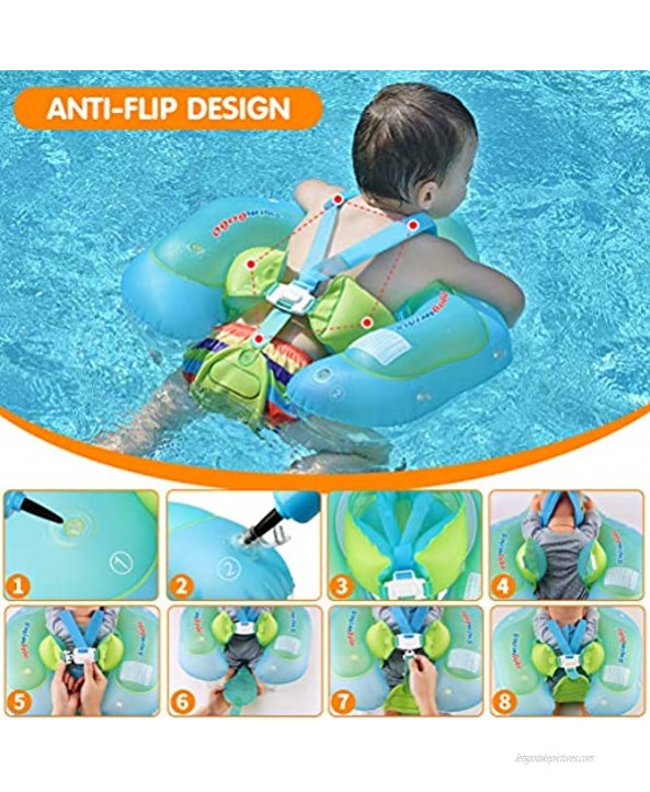 New Upgraded Swimbobo Baby Swimming Float Kids Inflatable Swim Ring with Safety Support Bottom Swimming Pool Accessories for 3-36 Months Blue L