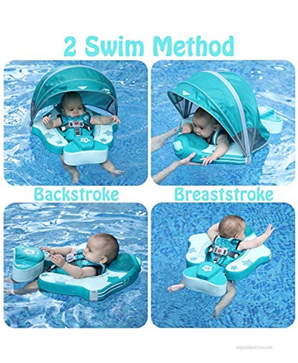 Swim Float Newest Add Tail Baby Pool Toy with Canopy Lying Air Free Water Floats Non-Inflatable Waist Swimming Ring for Toddlers