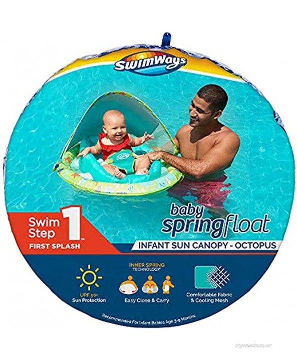 SwimWays 11554 Infant Spring Float Inflatable Swimming Pool Float with Canopy & i Play. Baby Brim Sun Protection Hat White 0-6 Months