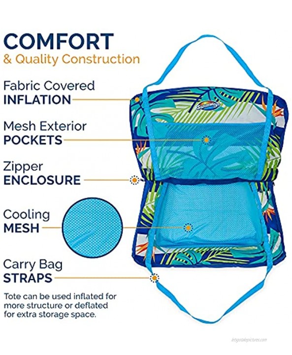 SwimWays Pack-N-Float 2-in-1 Pool Chair and Tote Bag Blue Palm