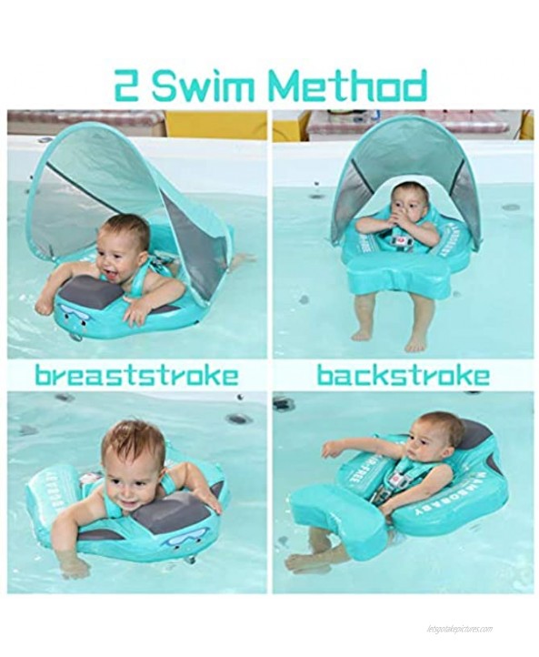Upgrade Add Tail Mambobaby Float with Canopy for Infant Waist Swimming Ring Swim Trainer Non-Inflatable Floats Toys with Adjustable Safety Strap Mambo Fish