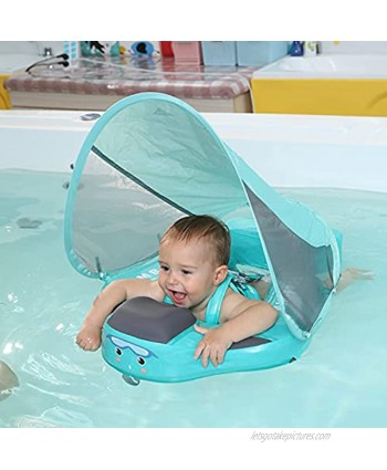 Upgrade Add Tail Mambobaby Float with Canopy for Infant Waist Swimming Ring Swim Trainer Non-Inflatable Floats Toys with Adjustable Safety Strap Mambo Fish