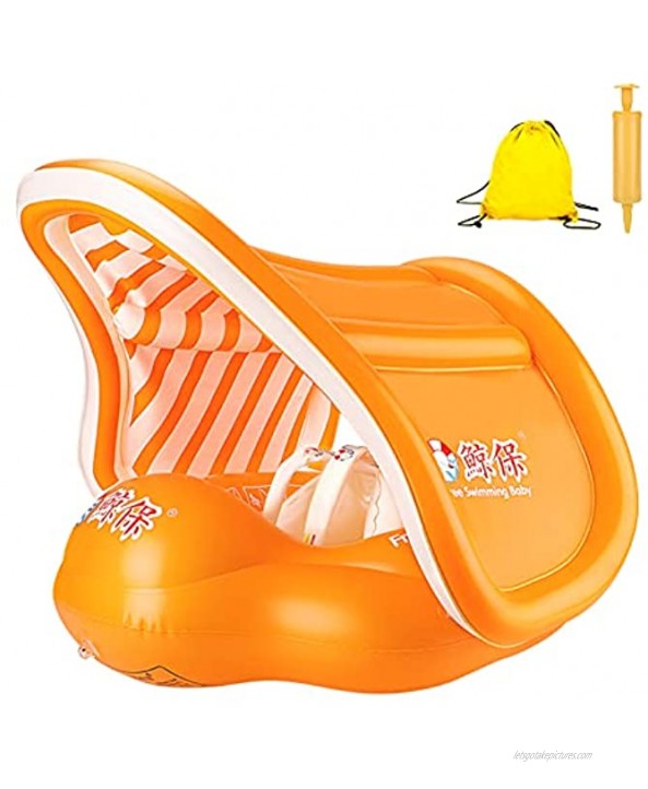 WIOR Baby Pool Float with Canopy Sunshade Inflatable Swimming Pool Float Ring with Removable Tail to Avoid Flipping Over Pool Accessories Toys for Kids Infants Toddlers Aged 6-30 Months Orange