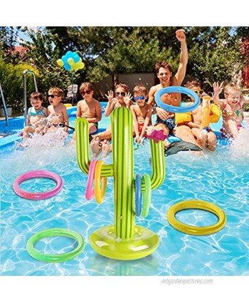Cactus Water Balloon Swimming Pool Ring Toss Games Inflatable Pool Toys with 4 Ring Summer Inflatable Green Cactus Ring Toss Game Set Target Toss Family Outdoor Party Beach Game A