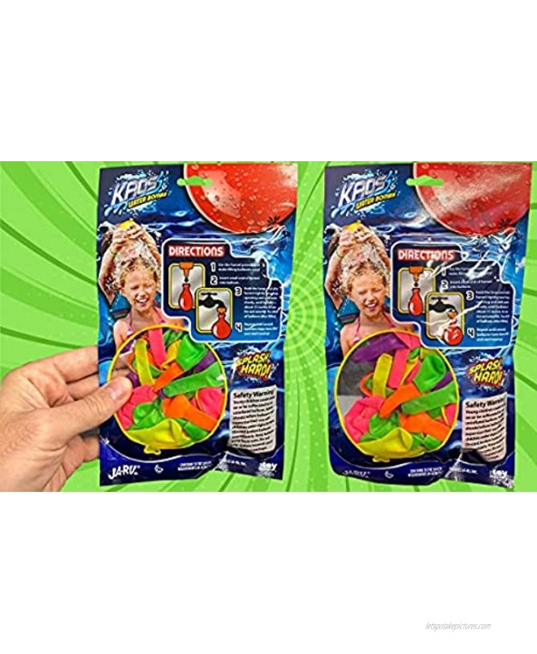 KAOS Water Balloons Pack 100 pcs 1 Set Assorted Neon Colors. With Hose Easy Filler Tip Included. Family Outdoor Toy Water Bombs. Pool Games for Kids and Adults. Party Favor. 114-1