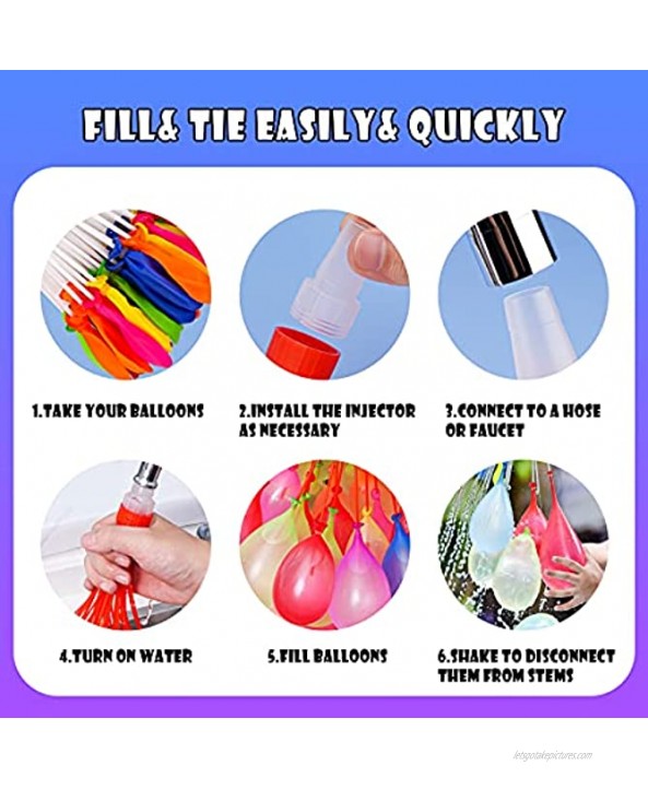 NiToy 555PCS Water Balloons Bulk Biodegradable Latex Rapid-Fill Assorted Colors with Refill Hose Nozzle for Kids & Adults Outdoor Water Toy Easy Fill Quick Summer Party Game Swimming Pool Splash Fun