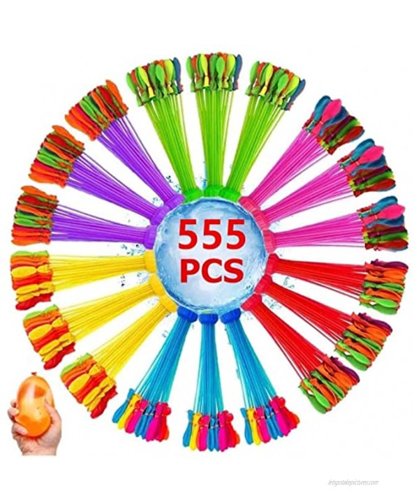 Water Balloons 555 Pack Self Sealing Suitable for kids boys and girls and adult parties pool parties Multicolor Water Balloons Easy Fill for Summer Outdoor Water Bomb Games Mixed Color and Bold water injection pipe