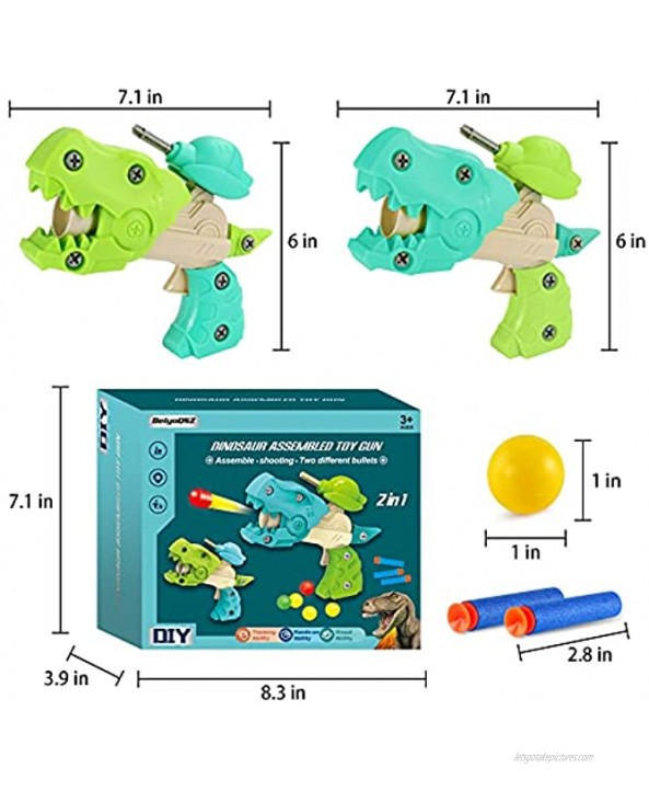 BeiyoQSZ Dinosaur Toy Guns with Bullets for Kids Ages 3 4 5 6 7 8 Year Old，2 Pack Shooting Gun Transforming Dinosaur Blaster with 44 Foam Dart Bullets Air Soft Gun for Toddlers