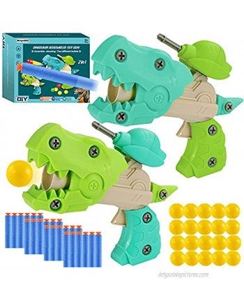 BeiyoQSZ Dinosaur Toy Guns with Bullets for Kids Ages 3 4 5 6 7 8 Year Old，2 Pack Shooting Gun Transforming Dinosaur Blaster with 44 Foam Dart Bullets Air Soft Gun for Toddlers