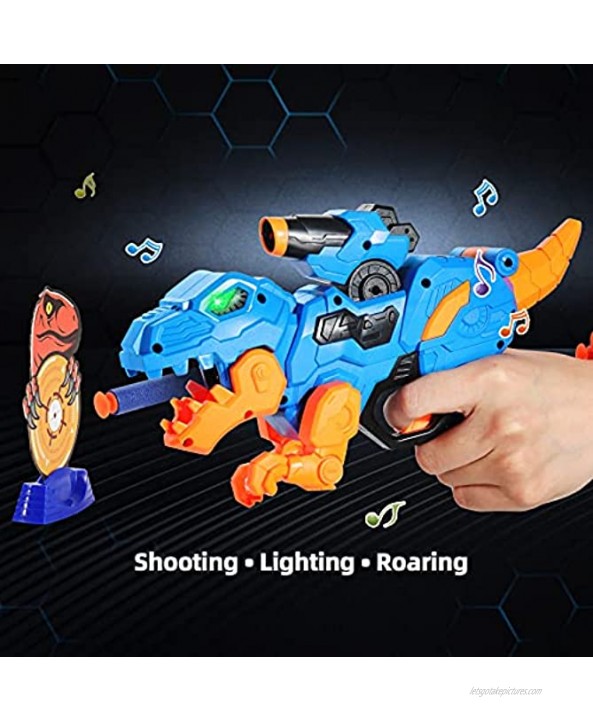 Dinosaur Gun Toy Foam Dart Blaster Pistol with Bullets Target Light Sound for Boy