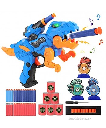 Dinosaur Gun Toy Foam Dart Blaster Pistol with Bullets Target Light Sound for Boy