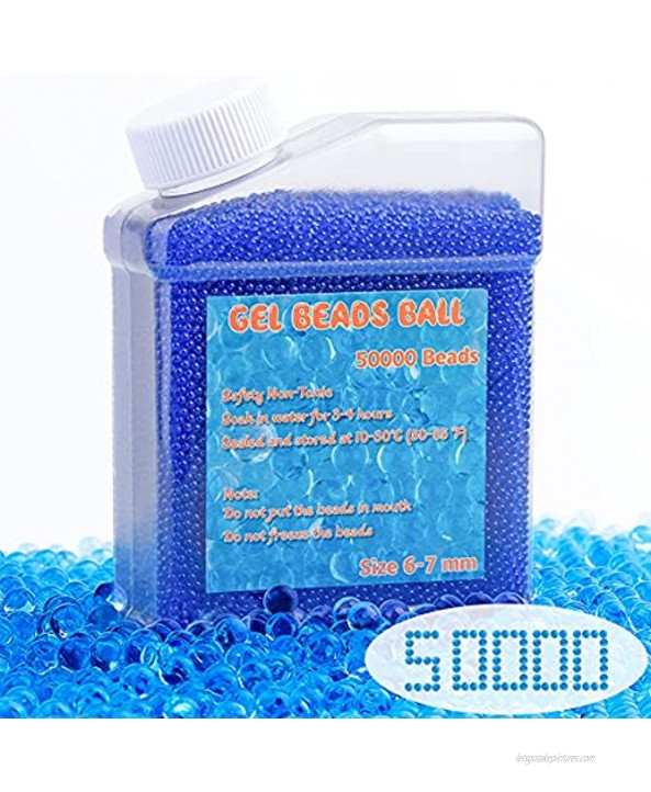 Gel Ball Blaster Refill Ammo 50,000 Pack Works for Gel Ball Blasters Water Ball Blaster Water Bullets Beads Non-Toxic No Stain Water Based Gel Balls Bullet Blue 6-7 mm