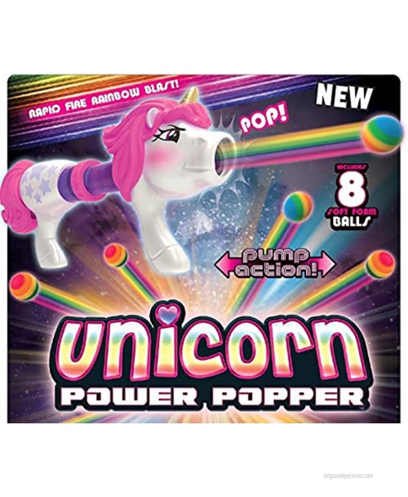 Hog Wild Unicorn Power Popper Rapid Fire Rainbow Blaster Gun for Indoor or Outdoor Play Shoots Up to 8 Foam Balls 4+
