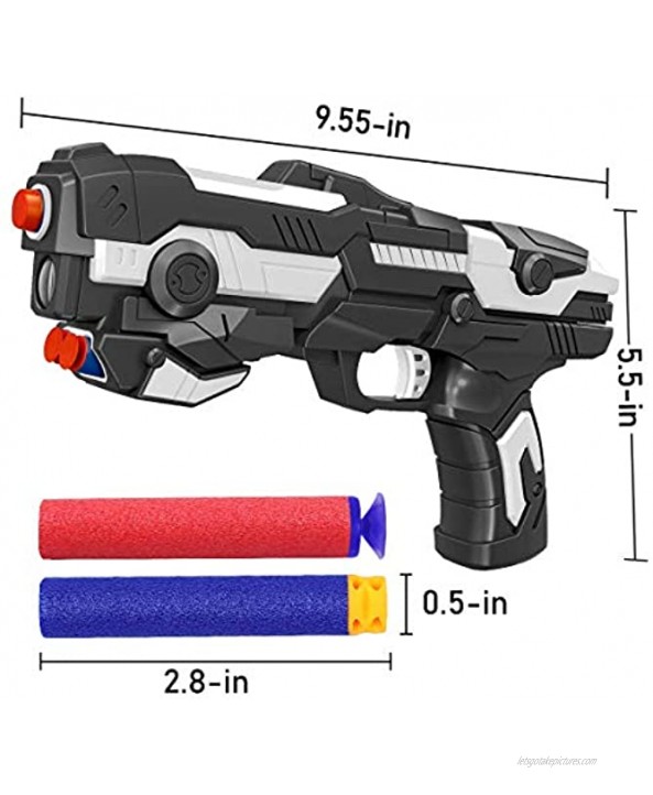 Kitoyz 2 Pack Blaster Toy Guns Darts Gun for Boys Kids LED Gun Toys Set with 60 Pcs Soft Foam Bullet Dart for Kids Birthday Gifts Party Supplies for 6 7 8 9 Year Old Boys White & Black