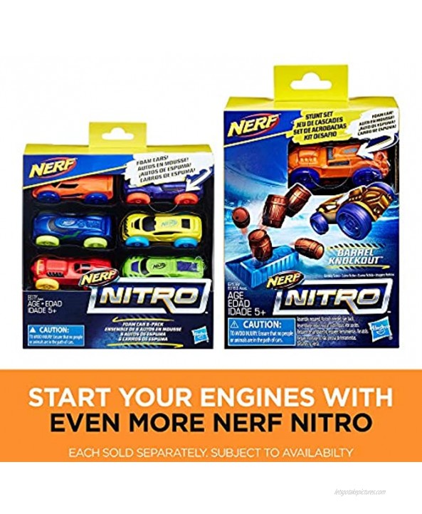 NERF Doubleclutch Inferno Nitro Toy Includes Blaster 4 Foam Body Cars Double Reactive Target Double Ramp & 8 Obstacles for Kids 5 Years Old & Up