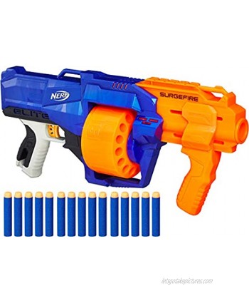 Nerf SurgeFire Elite Blaster -- 15-Dart Rotating Drum Slam Fire Includes 15 Official Nerf Elite Darts -- For Kids Teens Adults  Exclusive