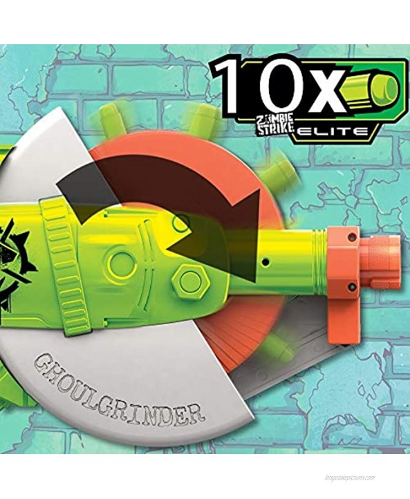 NERF Zombie Strike Ghoulgrinder Blaster -- Rotating 10-Dart Wheel 10 Official Zombie Strike Elite Darts -- for Kids Teens Adults