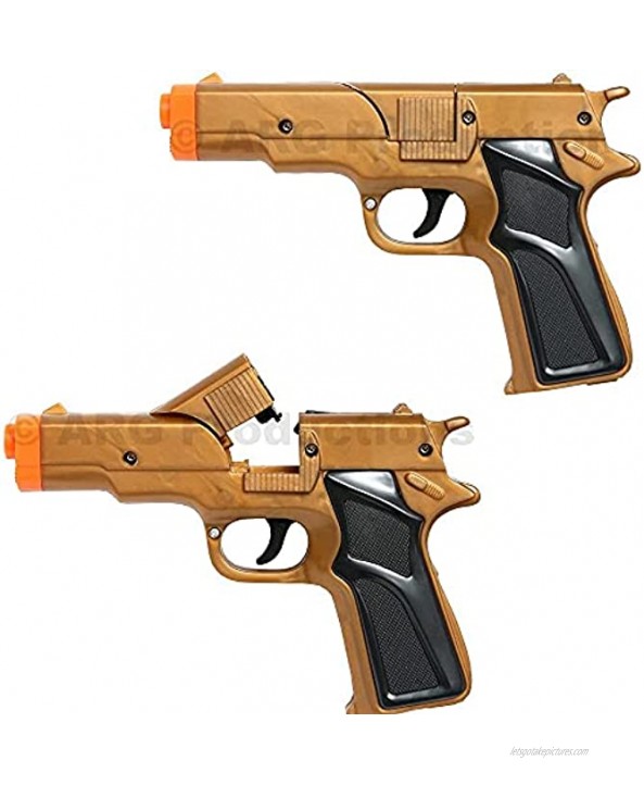 Set of 2 Golden Cap Gun Toy Revolver Pistol Detective Police Cowboy