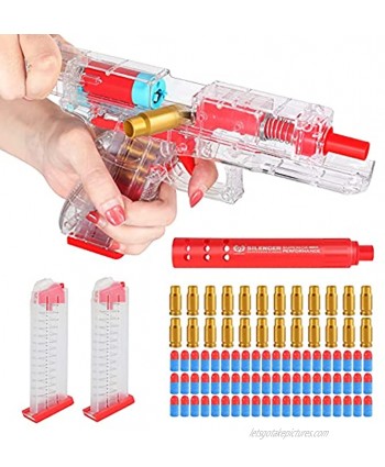 Shell Ejecting Toy Gun Soft Bullet Pistol with Magazine for Kids Transparent White